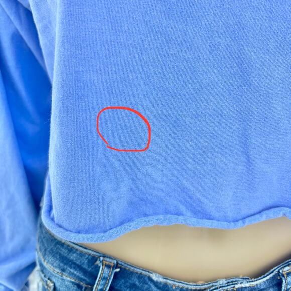 Blue 84 SMALL Blue Lake Tahoe California Long Sleeve Crop Tee Shirt T-Shirt - Picture 9 of 14